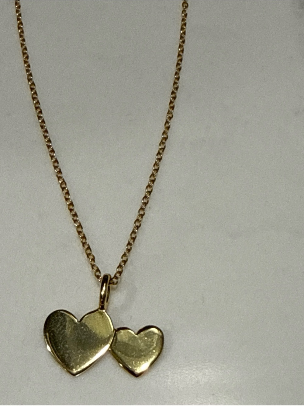 925 Sterling Silver Gold Plated Double Heart Pendant Necklace LA TH Polished NEW